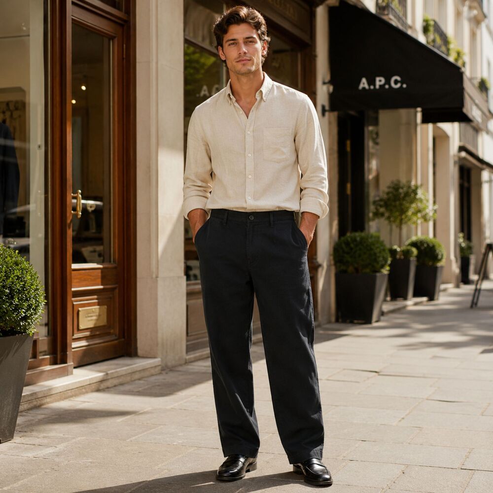 ASOS Design Black Linen Blend Relaxed Chino Pants Men’s W33 L32 Classic Minimal